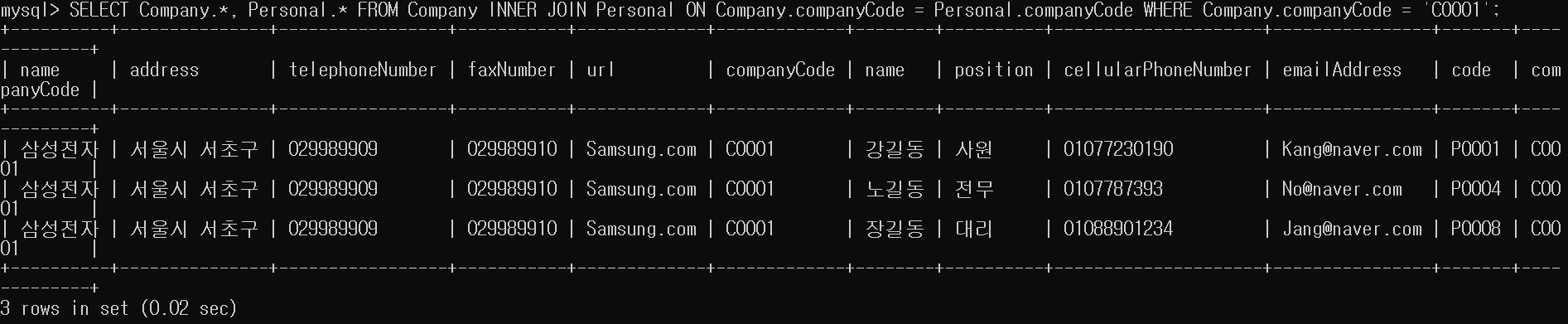 INNERJOIN이용한SELECT결과